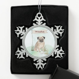 Individuelle Name Mops Haustier Schneeflocken Zinn-Ornament