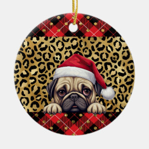 Individuelle Name Mops Hund Weihnachtsmannmütze Bu Keramik Ornament