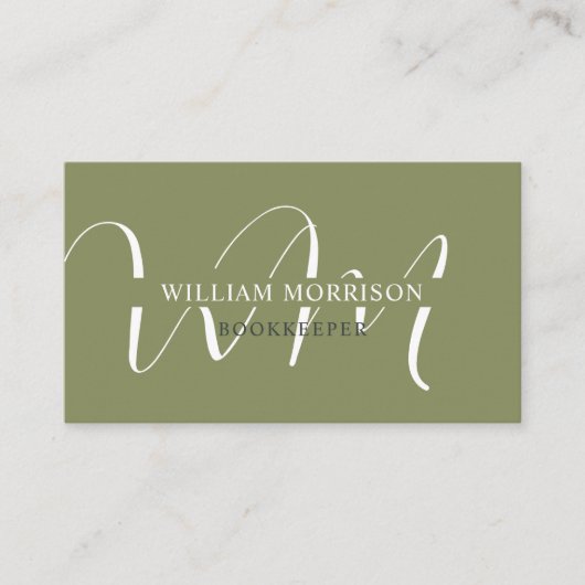 Individuelle Name Moss Sage Olive Green White Mono Visitenkarte (Vorderseite)