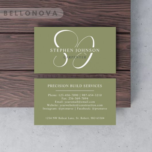 Individuelle Name Moss Sage Olive Green White Mono Visitenkarte