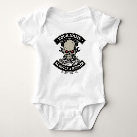 Individuelle Name-Motorradgarage Baby Strampler (Vorderseite)