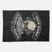 Individuelle Name-Motorradgarage Geschirrtuch (Horizontal)