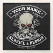 Individuelle Name-Motorradgarage Glasuntersetzer (Vorderseite)