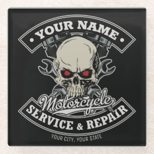 Individuelle Name-Motorradgarage Glasuntersetzer