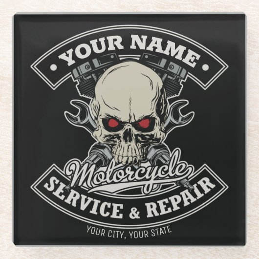 Individuelle Name-Motorradgarage Glasuntersetzer (Vorderseite)