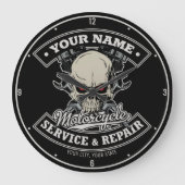 Individuelle Name-Motorradgarage Große Wanduhr (Vorderseite)