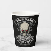 Individuelle Name-Motorradgarage Pappbecher (Vorderseite)