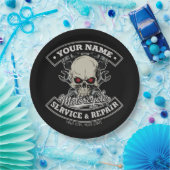 Individuelle Name-Motorradgarage Pappteller (Party)
