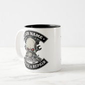 Individuelle Name-Motorradgarage Zweifarbige Tasse (Vorderseite Links)