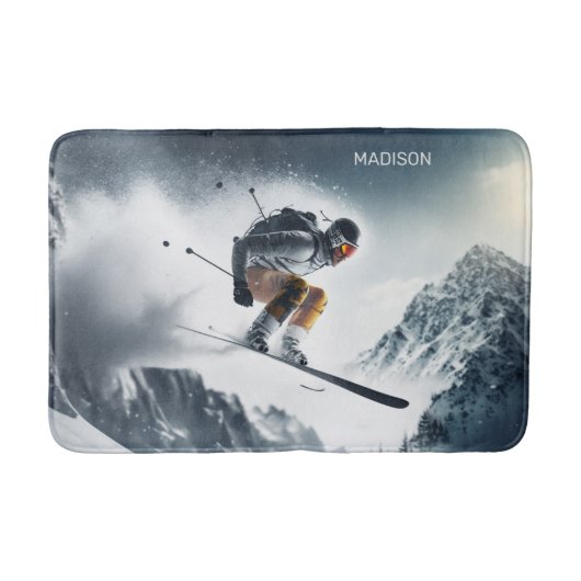 Individuelle Name Mountain Skier Badematte (Vorderseite)