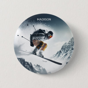 Individuelle Name Mountain Skier Button