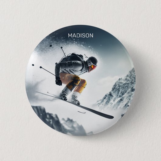 Individuelle Name Mountain Skier Button (Vorderseite)