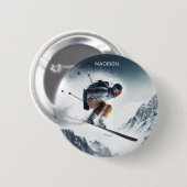 Individuelle Name Mountain Skier Button (Vorne & Hinten)