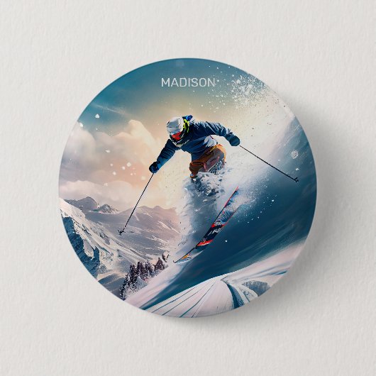 Individuelle Name Mountain Skier Button (Vorderseite)