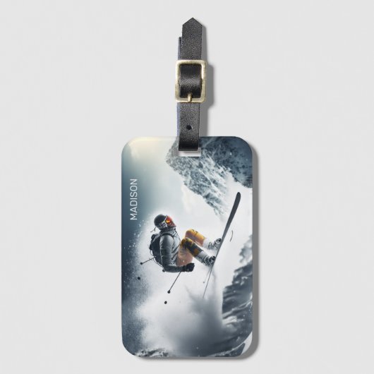 Individuelle Name Mountain Skier Gepäckanhänger (Vorderseite Vertikal)