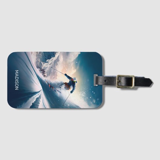 Individuelle Name Mountain Skier Gepäckanhänger (Vorderseite (Horizontal))
