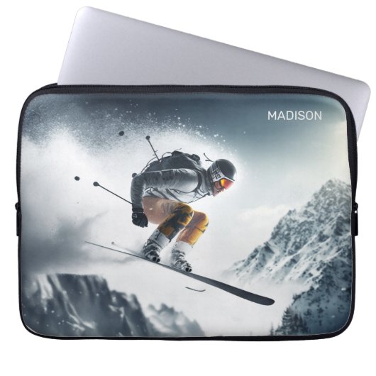 Individuelle Name Mountain Skier Laptopschutzhülle (Vorderseite)