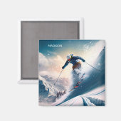 Individuelle Name Mountain Skier Magnet (Vorderseite/Rückseite)