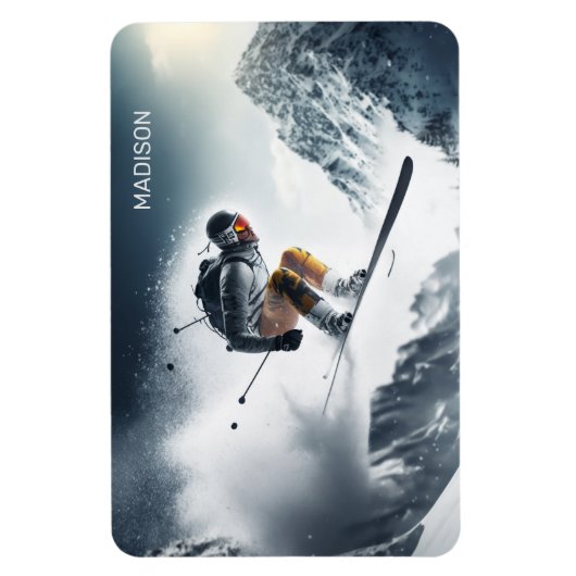 Individuelle Name Mountain Skier Magnet (Vertikal)