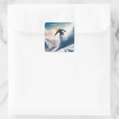 Individuelle Name Mountain Skier Quadratischer Aufkleber (Tasche)