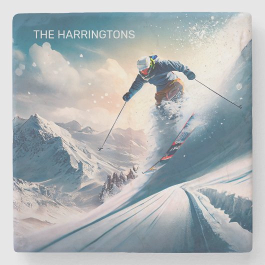 Individuelle Name Mountain Skier Steinuntersetzer (Vorderseite)