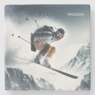 Individuelle Name Mountain Skier Steinuntersetzer