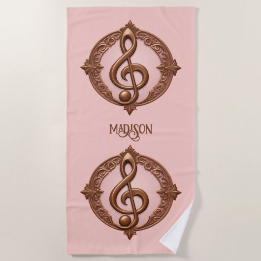 Individuelle Name Musical Clef Hinweis Strandtuch (Vorderseite)