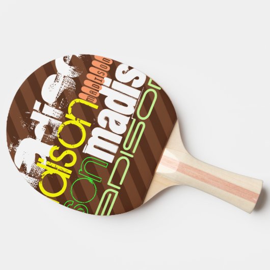 Individuelle Name Muster auf braunen Streifen Tischtennis Schläger (Seitenansicht)
