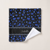 Individuelle Name, Muster des blauen Herzens Glitz Badhandtuch Set (Waschlappen)