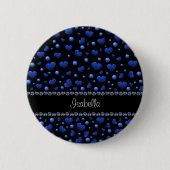 Individuelle Name, Muster des blauen Herzens Glitz Button (Vorderseite)