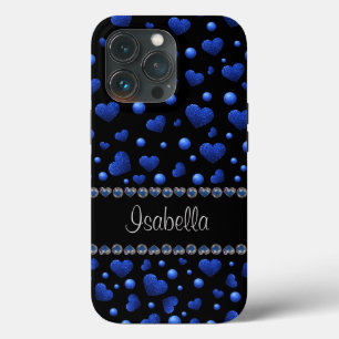 Individuelle Name, Muster des blauen Herzens Glitz Case-Mate iPhone Hülle