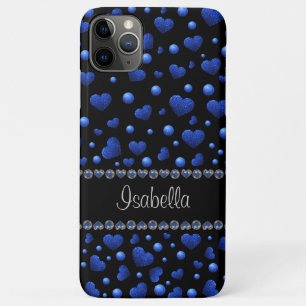 Individuelle Name, Muster des blauen Herzens Glitz Case-Mate iPhone Hülle