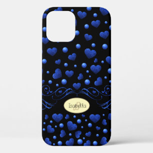 Individuelle Name, Muster des blauen Herzens Glitz Case-Mate iPhone Hülle