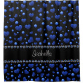 Individuelle Name, Muster des blauen Herzens Glitz Duschvorhang (Vorderseite)