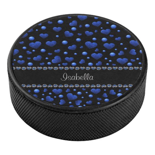 Individuelle Name, Muster des blauen Herzens Glitz Eishockey Puck (3/4)