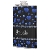 Individuelle Name, Muster des blauen Herzens Glitz Flachmann (Links)