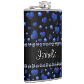 Individuelle Name, Muster des blauen Herzens Glitz Flachmann (Rechts)