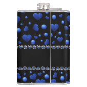Individuelle Name, Muster des blauen Herzens Glitz Flachmann (Rückseite)