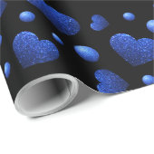 Individuelle Name, Muster des blauen Herzens Glitz Geschenkpapier (Rolleneckpunkt)