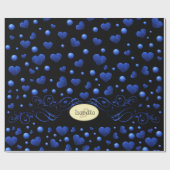 Individuelle Name, Muster des blauen Herzens Glitz Geschenkpapier (Flach)
