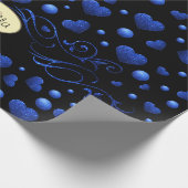 Individuelle Name, Muster des blauen Herzens Glitz Geschenkpapier (Ecke)