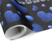 Individuelle Name, Muster des blauen Herzens Glitz Geschenkpapier (Rolleneckpunkt)