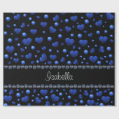 Individuelle Name, Muster des blauen Herzens Glitz Geschenkpapier (Flach)