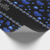Individuelle Name, Muster des blauen Herzens Glitz Geschenkpapier (Ecke)