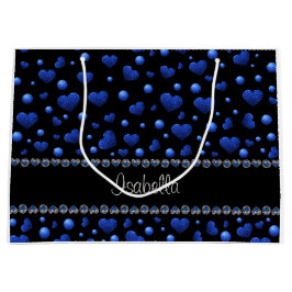 Individuelle Name, Muster des blauen Herzens Glitz Große Geschenktüte