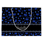 Individuelle Name, Muster des blauen Herzens Glitz Große Geschenktüte (Rückseite)