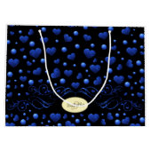 Individuelle Name, Muster des blauen Herzens Glitz Große Geschenktüte (Rückseite)