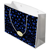 Individuelle Name, Muster des blauen Herzens Glitz Große Geschenktüte (Rückseite Schrägansicht)