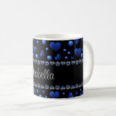 Individuelle Name, Muster des blauen Herzens Glitz Kaffeetasse (VorderseiteRechts)
