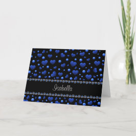 Individuelle Name, Muster des blauen Herzens Glitz Karte